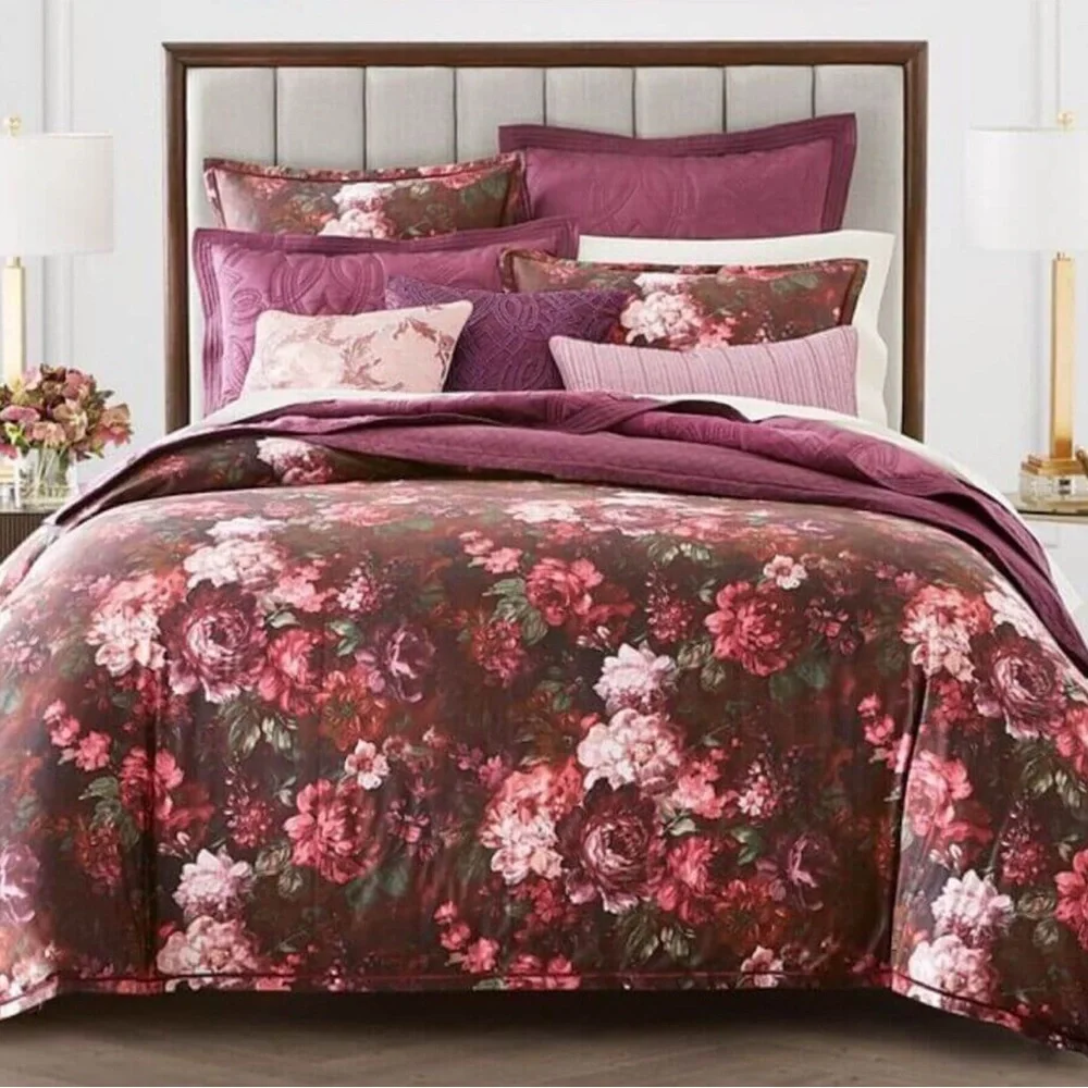Hotel Collection Dutch Floral KING Comforter Cover Rich Oxblood Flowers Macys K